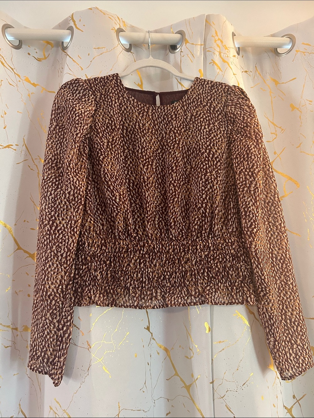 Express Women's Brown Textured Long-Sleeve crop Top size m